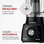 Liquidificador Mondial Turbo Power L-99-FB 550 W — Lâminas em aço inox e função autolimpeza