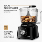 Mini Processador Mondial MP-16-B 300 W — Jarra graduada de 500 ml e bocal alimentador