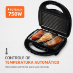 Sanduicheira Fast Grill Mondial S-12 — Potência de 750 W e controle automático de temperatura