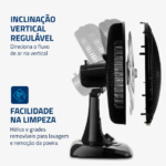 Ventilador de Mesa Mondial VSP-40-B 40 cm — Inclinação vertical regulável e limpeza