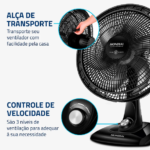 Ventilador de Mesa Mondial VSP-40-B 40 cm — Alça de transporte e três velocidades
